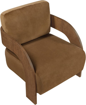 Meridian Furniture Cedra Art Deco Sculpted Accent Chair in Plush Velvet with Solid Walnut Frame Living Room Saddle Style B 33055Saddle