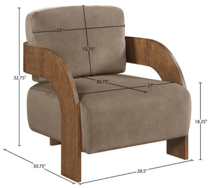 Meridian Furniture Cedra Art Deco Sculpted Accent Chair in Plush Velvet with Solid Walnut Frame Living Room Taupe Style B 33055Taupe