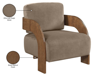 Meridian Furniture Cedra Art Deco Sculpted Accent Chair in Plush Velvet with Solid Walnut Frame Living Room Taupe Style B 33055Taupe