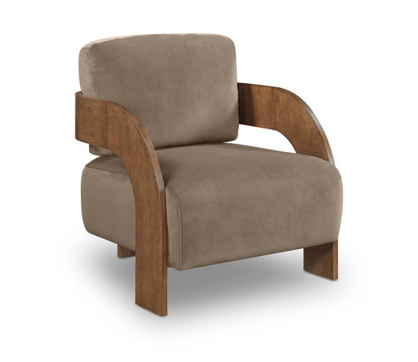 Meridian Furniture Cedra Art Deco Sculpted Accent Chair in Plush Velvet with Solid Walnut Frame Living Room Taupe Style B 33055Taupe