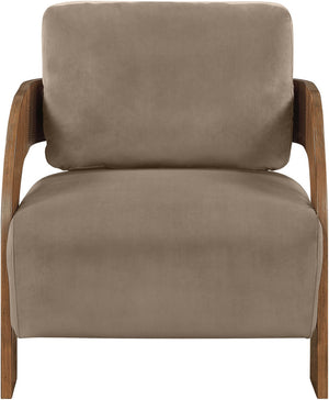 Meridian Furniture Cedra Art Deco Sculpted Accent Chair in Plush Velvet with Solid Walnut Frame Living Room Taupe Style B 33055Taupe
