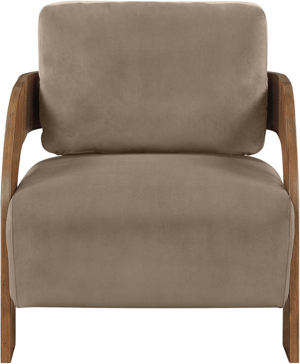 Meridian Furniture Cedra Art Deco Sculpted Accent Chair in Plush Velvet with Solid Walnut Frame Living Room Taupe Style B 33055Taupe
