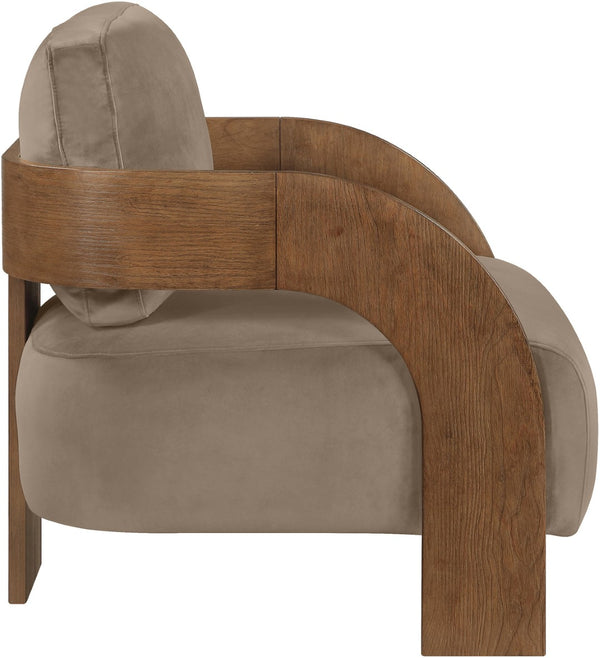 Meridian Furniture Cedra Art Deco Sculpted Accent Chair in Plush Velvet with Solid Walnut Frame Living Room Taupe Style B 33055Taupe