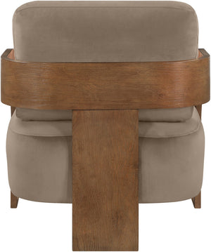 Meridian Furniture Cedra Art Deco Sculpted Accent Chair in Plush Velvet with Solid Walnut Frame Living Room Taupe Style B 33055Taupe