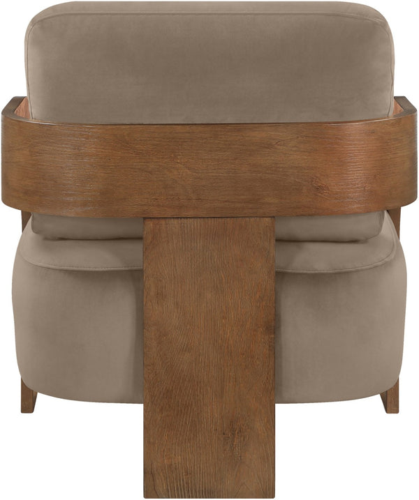 Meridian Furniture Cedra Art Deco Sculpted Accent Chair in Plush Velvet with Solid Walnut Frame Living Room Taupe Style B 33055Taupe