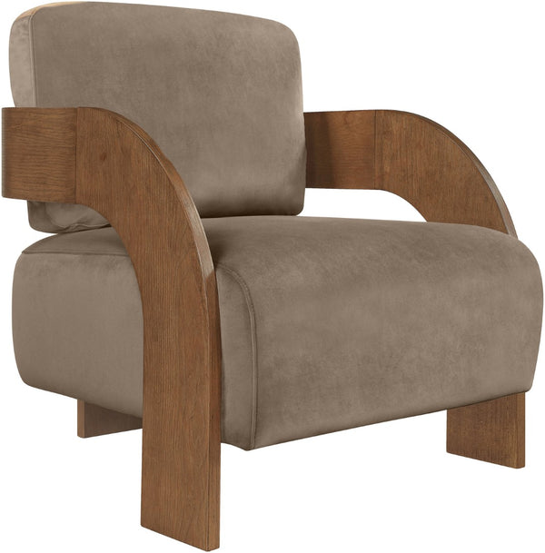 Meridian Furniture Cedra Art Deco Sculpted Accent Chair in Plush Velvet with Solid Walnut Frame Living Room Taupe Style B 33055Taupe