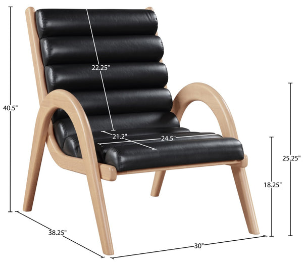 Meridian Furniture Randal Art Deco Channel Tufted Vegan Leather Accent Chair with Wood Frame for Living Room Black A 33056Black