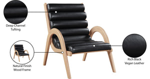 Meridian Furniture Randal Art Deco Channel Tufted Vegan Leather Accent Chair with Wood Frame for Living Room Black A 33056Black