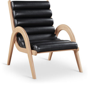 Meridian Furniture Randal Art Deco Channel Tufted Vegan Leather Accent Chair with Wood Frame for Living Room Black A 33056Black