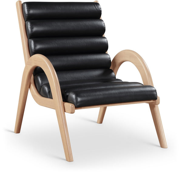 Meridian Furniture Randal Art Deco Channel Tufted Vegan Leather Accent Chair with Wood Frame for Living Room Black A 33056Black