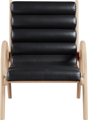 Meridian Furniture Randal Art Deco Channel Tufted Vegan Leather Accent Chair with Wood Frame for Living Room Black A 33056Black