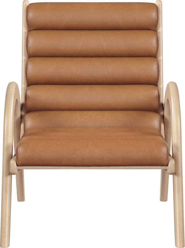 Meridian Furniture Randal Art Deco Channel Tufted Vegan Leather Accent Chair with Wood Frame for Living Room Cognac A 33056Cognac