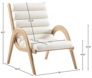 Meridian Furniture Randal Art Deco Channel Tufted Vegan Leather Accent Chair with Wood Frame for Living Room Cream A 33056Cream