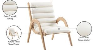 Meridian Furniture Randal Art Deco Channel Tufted Vegan Leather Accent Chair with Wood Frame for Living Room Cream A 33056Cream