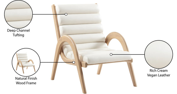 Meridian Furniture Randal Art Deco Channel Tufted Vegan Leather Accent Chair with Wood Frame for Living Room Cream A 33056Cream