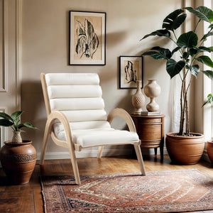 Meridian Furniture Randal Art Deco Channel Tufted Vegan Leather Accent Chair with Wood Frame for Living Room Cream A 33056Cream