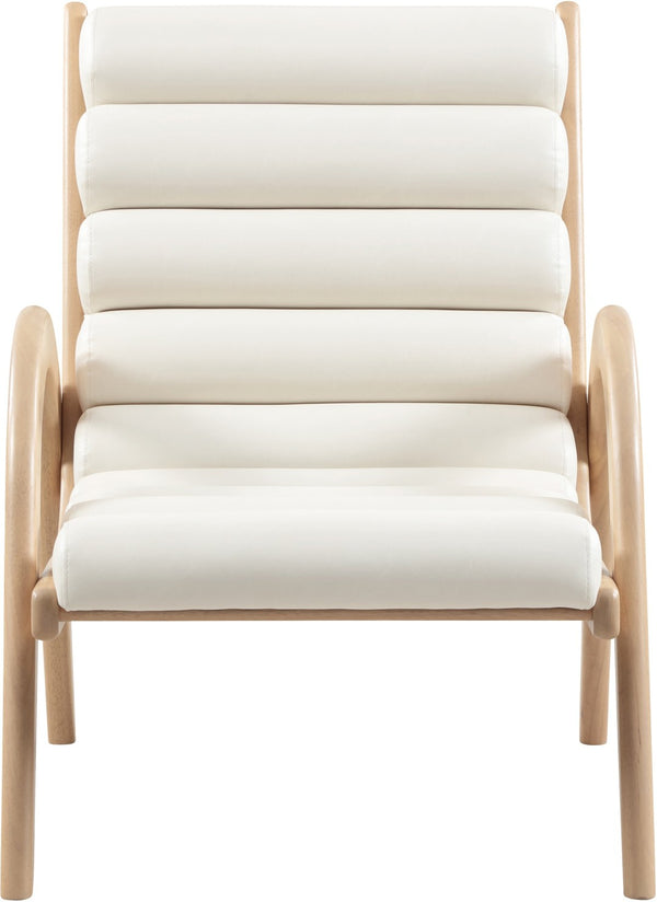 Meridian Furniture Randal Art Deco Channel Tufted Vegan Leather Accent Chair with Wood Frame for Living Room Cream A 33056Cream