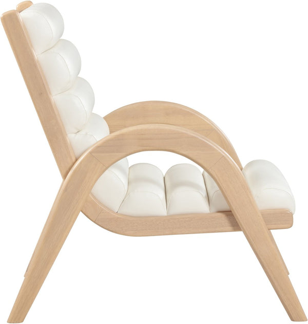 Meridian Furniture Randal Art Deco Channel Tufted Vegan Leather Accent Chair with Wood Frame for Living Room Cream A 33056Cream