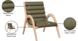 Meridian Furniture Randal Art Deco Channel Tufted Vegan Leather Accent Chair with Wood Frame for Living Room Olive A 33056Olive