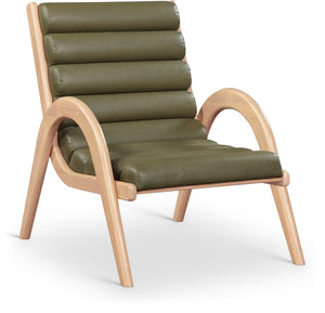 Meridian Furniture Randal Art Deco Channel Tufted Vegan Leather Accent Chair with Wood Frame for Living Room Olive A 33056Olive