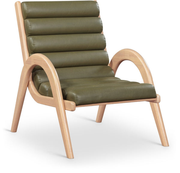 Meridian Furniture Randal Art Deco Channel Tufted Vegan Leather Accent Chair with Wood Frame for Living Room Olive A 33056Olive