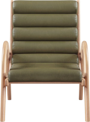 Meridian Furniture Randal Art Deco Channel Tufted Vegan Leather Accent Chair with Wood Frame for Living Room Olive A 33056Olive