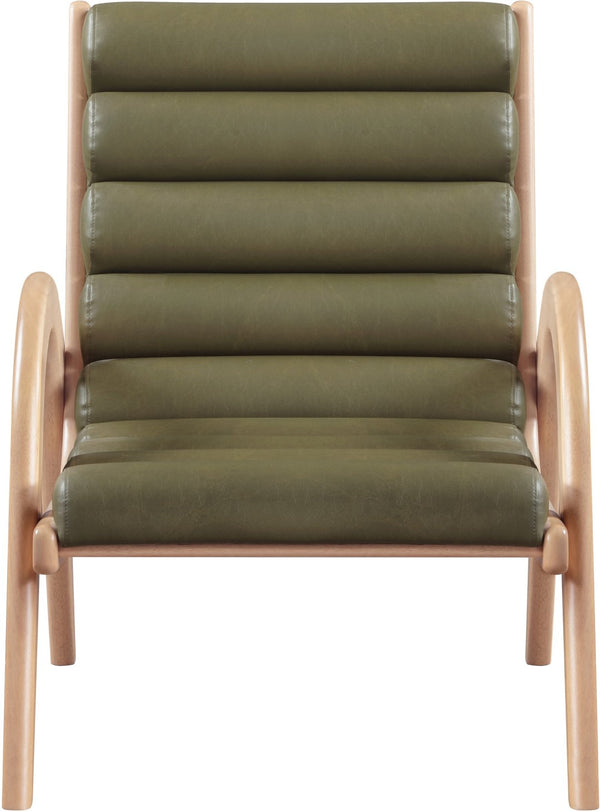 Meridian Furniture Randal Art Deco Channel Tufted Vegan Leather Accent Chair with Wood Frame for Living Room Olive A 33056Olive