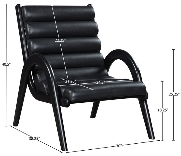 Meridian Furniture Randal Art Deco Channel Tufted Vegan Leather Accent Chair with Wood Frame for Living Room Black B 33057Black