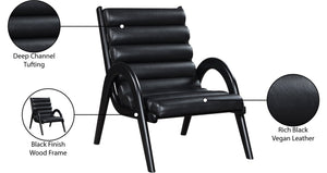Meridian Furniture Randal Art Deco Channel Tufted Vegan Leather Accent Chair with Wood Frame for Living Room Black B 33057Black