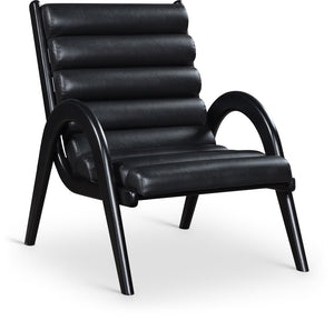 Meridian Furniture Randal Art Deco Channel Tufted Vegan Leather Accent Chair with Wood Frame for Living Room Black B 33057Black