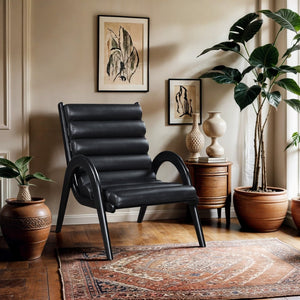 Meridian Furniture Randal Art Deco Channel Tufted Vegan Leather Accent Chair with Wood Frame for Living Room Black B 33057Black