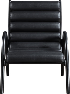 Meridian Furniture Randal Art Deco Channel Tufted Vegan Leather Accent Chair with Wood Frame for Living Room Black B 33057Black