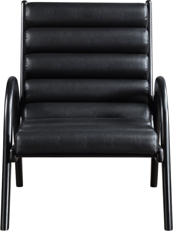 Meridian Furniture Randal Art Deco Channel Tufted Vegan Leather Accent Chair with Wood Frame for Living Room Black B 33057Black