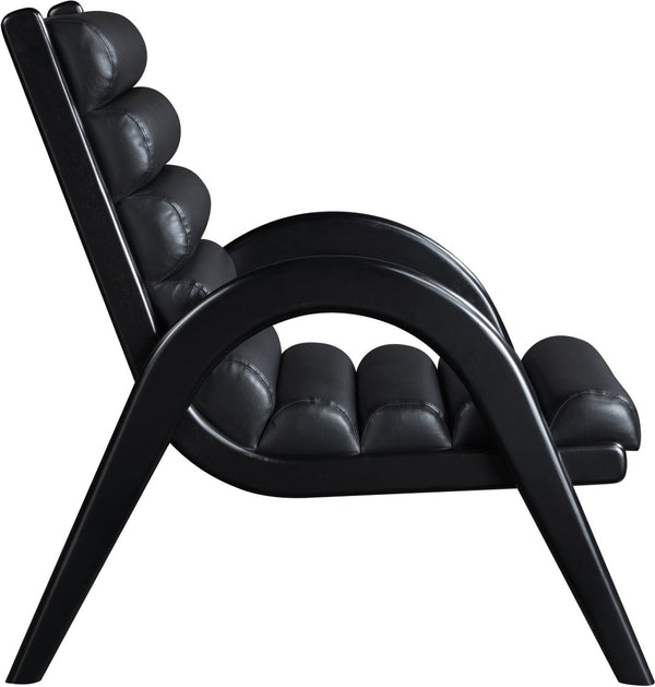 Meridian Furniture Randal Art Deco Channel Tufted Vegan Leather Accent Chair with Wood Frame for Living Room Black B 33057Black