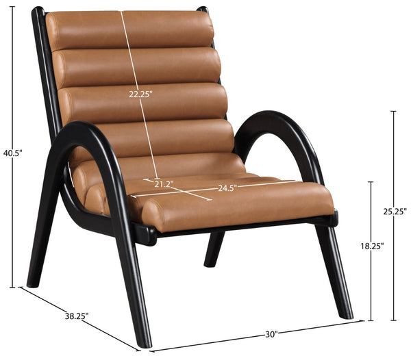 Meridian Furniture Randal Art Deco Channel Tufted Vegan Leather Accent Chair with Wood Frame for Living Room Cognac B 33057Cognac
