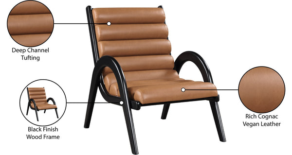 Meridian Furniture Randal Art Deco Channel Tufted Vegan Leather Accent Chair with Wood Frame for Living Room Cognac B 33057Cognac