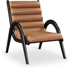 Meridian Furniture Randal Art Deco Channel Tufted Vegan Leather Accent Chair with Wood Frame for Living Room Cognac B 33057Cognac