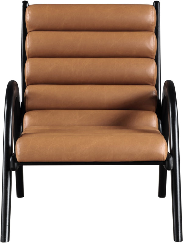 Meridian Furniture Randal Art Deco Channel Tufted Vegan Leather Accent Chair with Wood Frame for Living Room Cognac B 33057Cognac