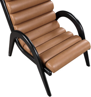 Meridian Furniture Randal Art Deco Channel Tufted Vegan Leather Accent Chair with Wood Frame for Living Room Cognac B 33057Cognac