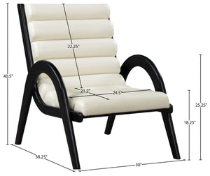 Meridian Furniture Randal Art Deco Channel Tufted Vegan Leather Accent Chair with Wood Frame for Living Room Cream B 33057Cream