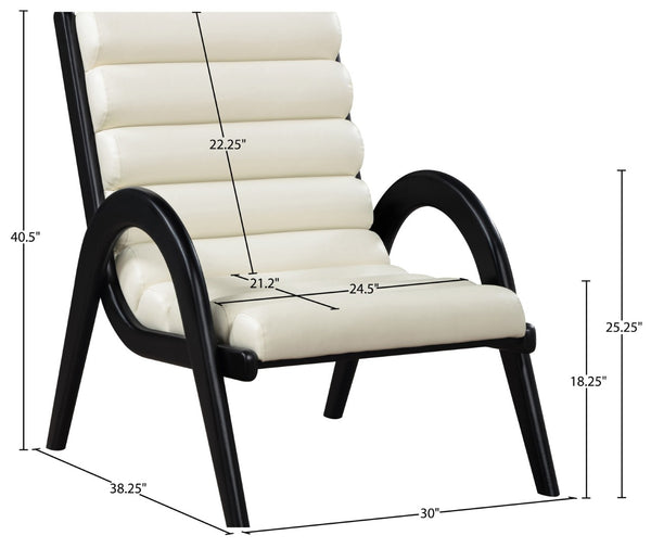 Meridian Furniture Randal Art Deco Channel Tufted Vegan Leather Accent Chair with Wood Frame for Living Room Cream B 33057Cream