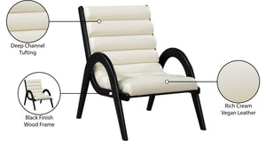 Meridian Furniture Randal Art Deco Channel Tufted Vegan Leather Accent Chair with Wood Frame for Living Room Cream B 33057Cream