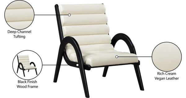 Meridian Furniture Randal Art Deco Channel Tufted Vegan Leather Accent Chair with Wood Frame for Living Room Cream B 33057Cream