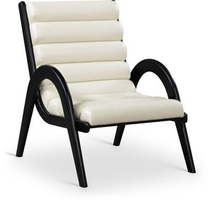 Meridian Furniture Randal Art Deco Channel Tufted Vegan Leather Accent Chair with Wood Frame for Living Room Cream B 33057Cream