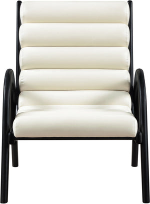 Meridian Furniture Randal Art Deco Channel Tufted Vegan Leather Accent Chair with Wood Frame for Living Room Cream B 33057Cream