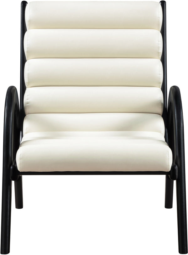 Meridian Furniture Randal Art Deco Channel Tufted Vegan Leather Accent Chair with Wood Frame for Living Room Cream B 33057Cream