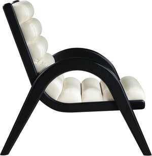 Meridian Furniture Randal Art Deco Channel Tufted Vegan Leather Accent Chair with Wood Frame for Living Room Cream B 33057Cream