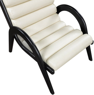 Meridian Furniture Randal Art Deco Channel Tufted Vegan Leather Accent Chair with Wood Frame for Living Room Cream B 33057Cream