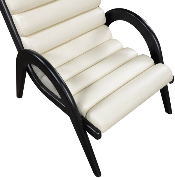 Meridian Furniture Randal Art Deco Channel Tufted Vegan Leather Accent Chair with Wood Frame for Living Room Cream B 33057Cream