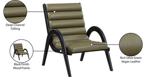 Meridian Furniture Randal Art Deco Channel Tufted Vegan Leather Accent Chair with Wood Frame for Living Room Olive B 33057Olive
